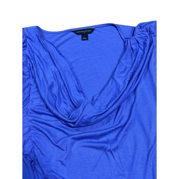 Banana Republic Blue  Asymmetric Draped Ruffle Blouse Top size L Women's - Picture 9 of 11